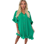 Load image into Gallery viewer, LUXE DIVA Women's Ladies Gold Button Pleated Frill Summer Shirt Swing Smock Mini Dress Top