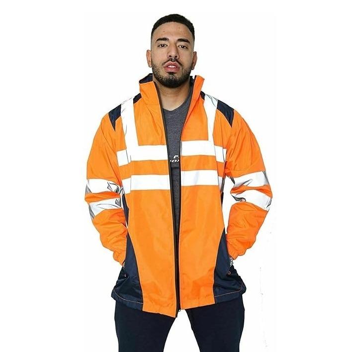 Hi Vis Rain Jacket Mens High Visibility Waterproof Reflective Tape