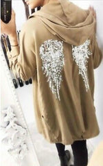 Load image into Gallery viewer, women sequin angel wing back oversized hoodie sweatshirt jacket coat cardigan