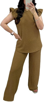 Load image into Gallery viewer, LUXEDIVA Womens Ladies Super Soft Popcorn Frill Short Sleeve Top Trouser 2PCS Co Ord LOungewear Sets