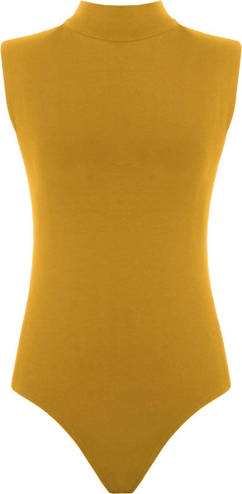 Womens Polo Turtle Neck Bodysuit Ladies Sleeveless Leotard Plain Stretchy Plunge Casual Party T-Shirt Top Sizes 16-22