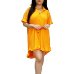 Load image into Gallery viewer, LUXEDIVA Women's Shirt Dress Pleated Short Sleeve Loose Italian Buttons Plain Detail