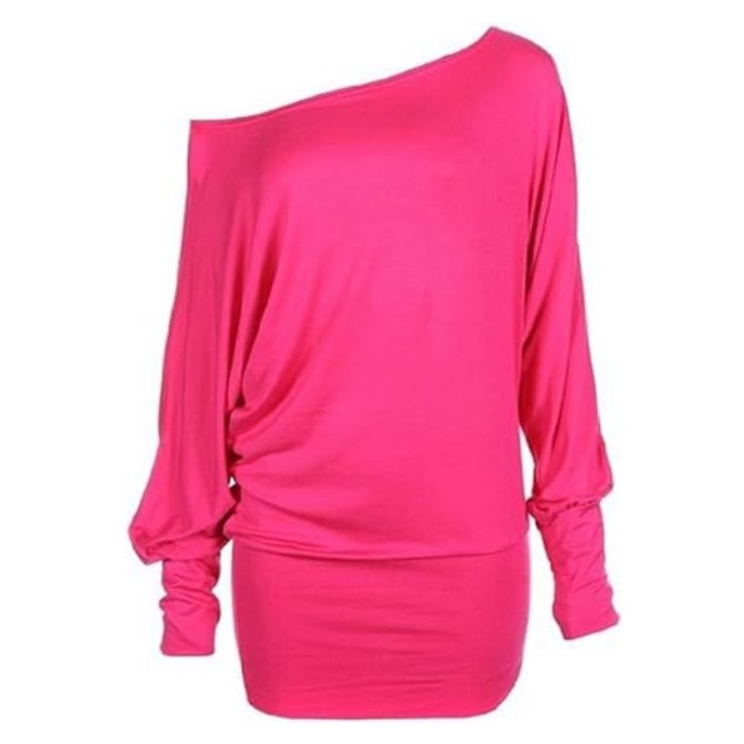 LUXE DIVA One Off-Shoulder Tops with Long Sleeves, Off Shoulder Batwing Jumper, Ladies Batwing Top in Black, Red, White Plus 21 Colors More UK