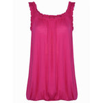 Load image into Gallery viewer, LUXE DIVA Women’s Gathered Round Scoop Neckline Swing Trim Sleeveless Plain Tank Top Wide Straps Ladies Elastic Bubble Hem Summer Camisole Baggy Vest Blouse Top