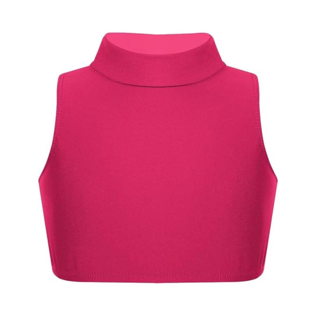 LUXE DIVA Girls Gymnastics Crop Tops – Kids Sleeveless Turtle Neck Crop Top for Dance, Yoga, Sports, Running – Plain Summer Vest Activewear for Girls Ages 5-13 Years
