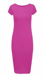 Load image into Gallery viewer, LUXE DIVA Ladies Scoop Neck Bodycon Dress Cap Sleeve Slim Fit Midi Dress Womens Plus Size Plain Stretch Ladies Jersey Midi Dress Sizes 8-26
