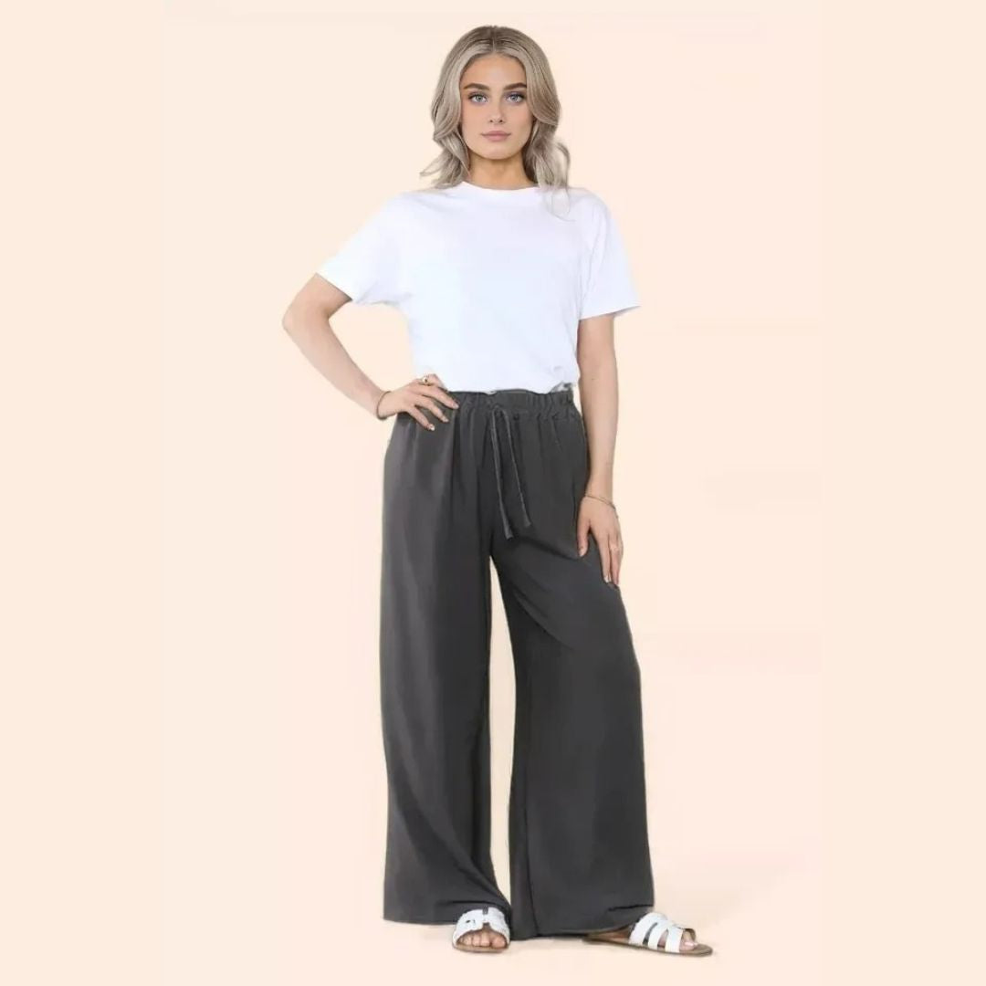 LUXE DIVA Womens Ladies Wide Leg Drawstring Palazzo Bottom Trouser Pant