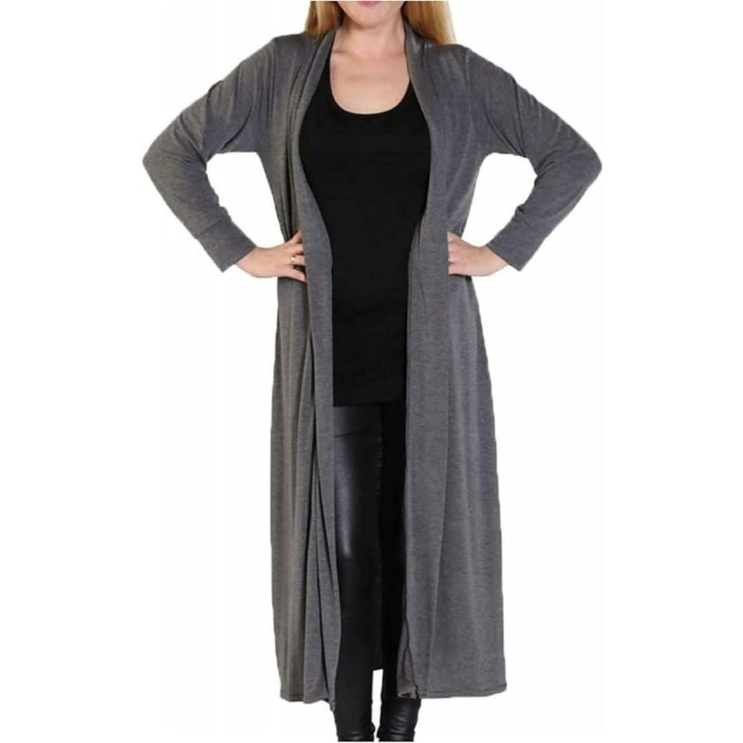 LUXE DIVA Women’s Plus Size Maxi Long Cardigan UK | Floaty Full Sleeve Open Front Coatigan | Lightweight Collared Duster Jacket | Ladies Longline Cover Up Sizes 8-26