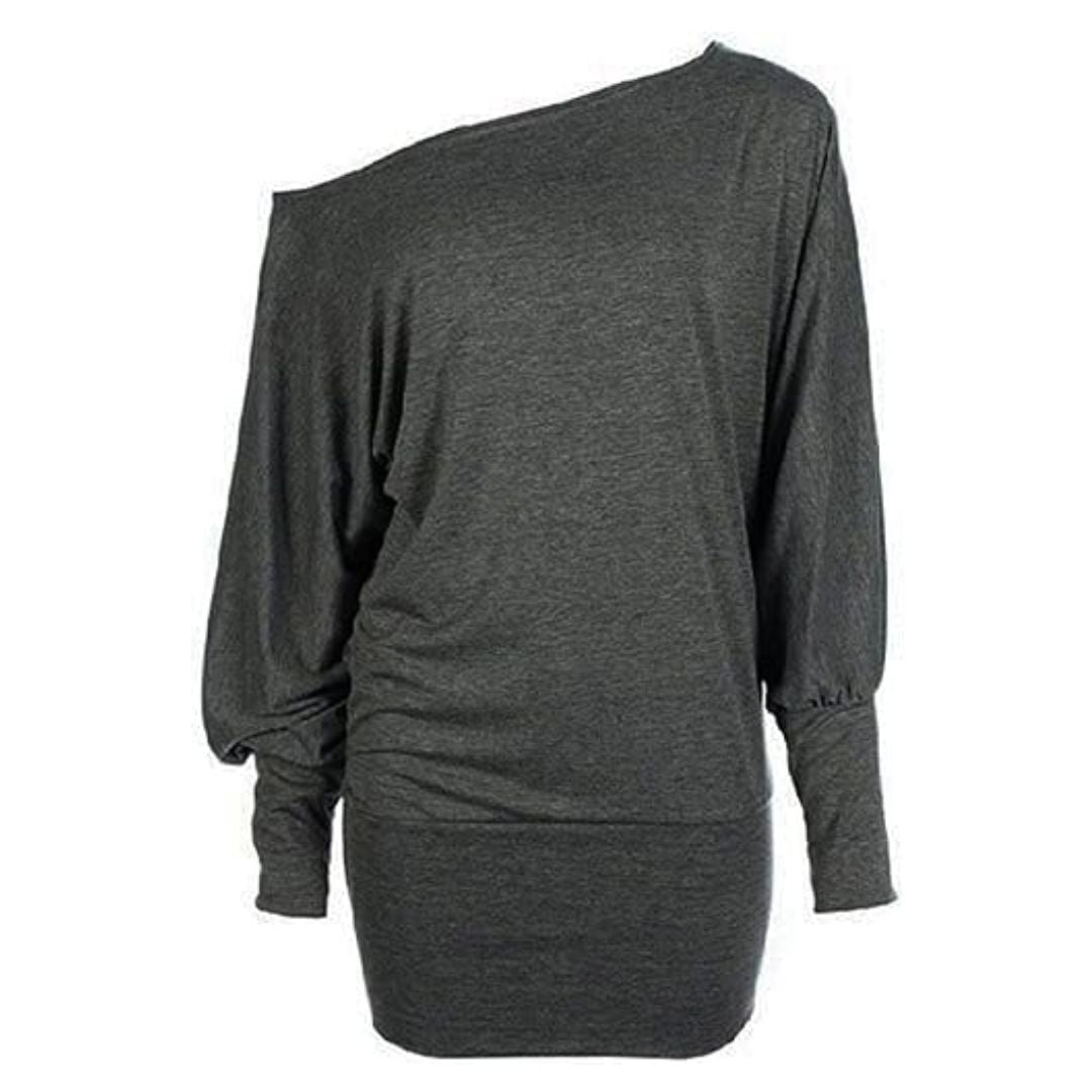 LUXE DIVA One Off-Shoulder Tops with Long Sleeves, Off Shoulder Batwing Jumper, Ladies Batwing Top in Black, Red, White Plus 21 Colors More UK