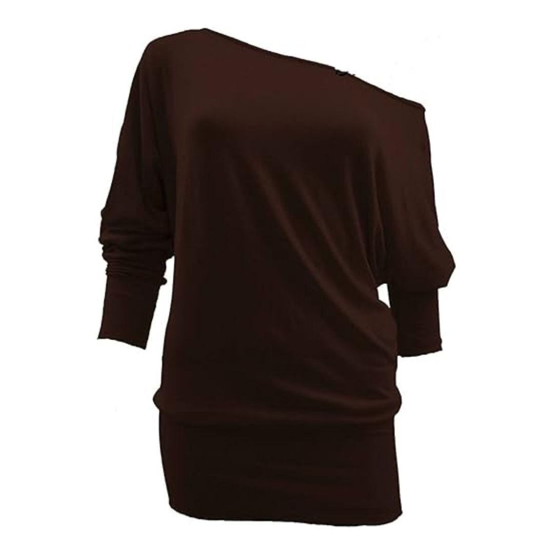 LUXE DIVA One Off-Shoulder Tops with Long Sleeves, Off Shoulder Batwing Jumper, Ladies Batwing Top in Black, Red, White Plus 21 Colors More UK