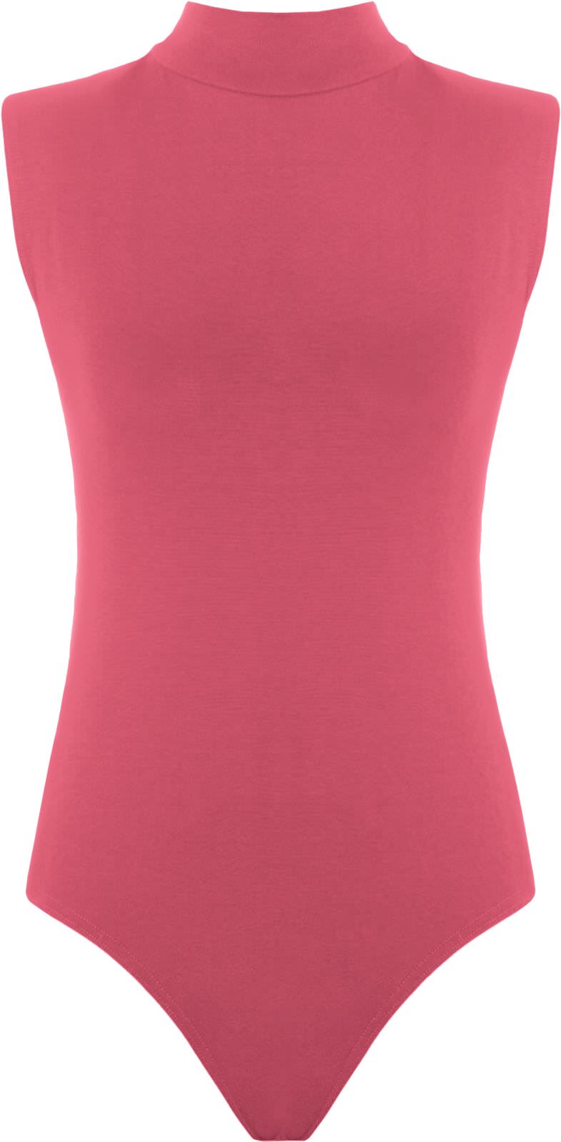 Womens Polo Turtle Neck Bodysuit Ladies Sleeveless Leotard Plain Stretchy Plunge Casual Party T-Shirt Top Sizes 16-22