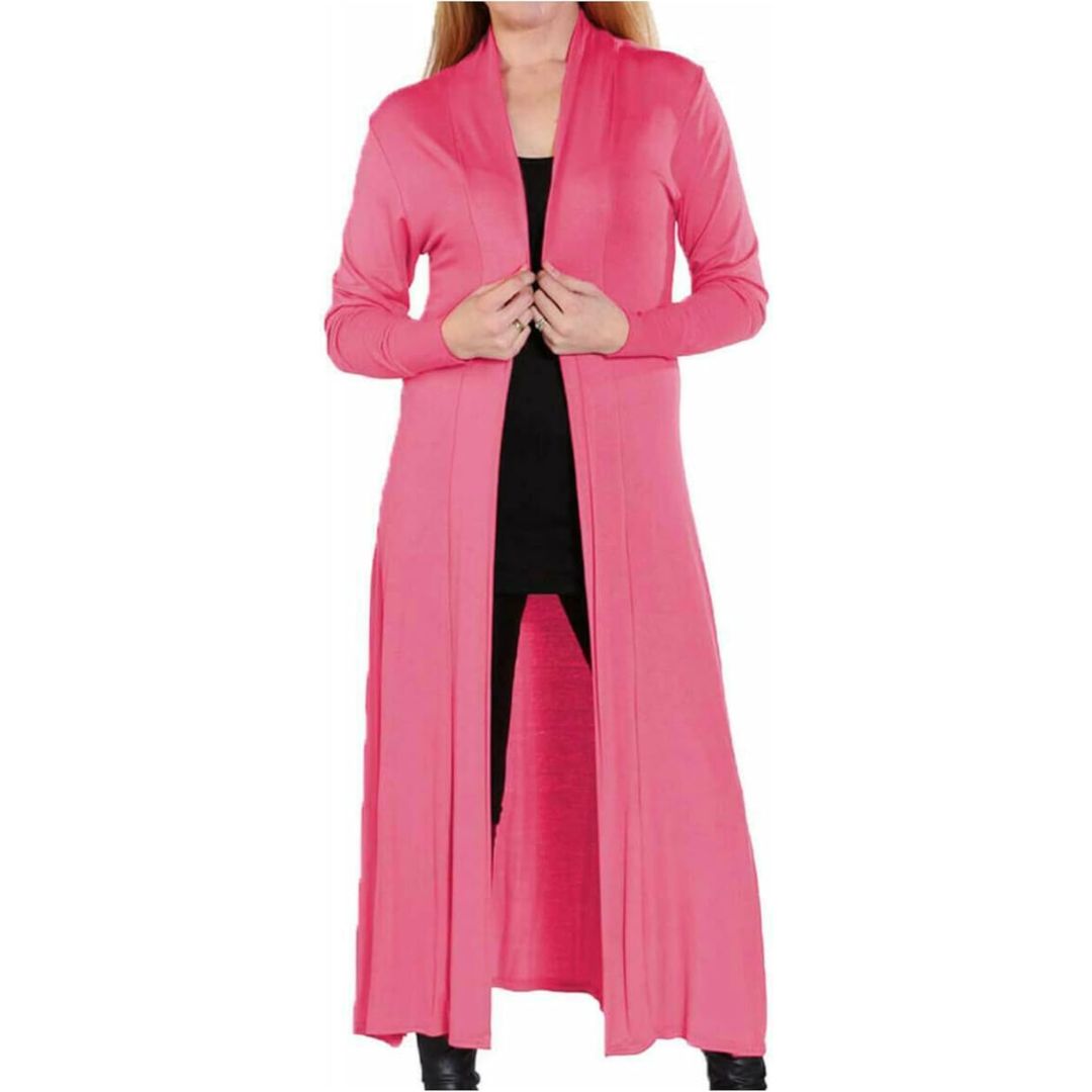 LUXE DIVA Women’s Plus Size Maxi Long Cardigan UK | Floaty Full Sleeve Open Front Coatigan | Lightweight Collared Duster Jacket | Ladies Longline Cover Up Sizes 8-26