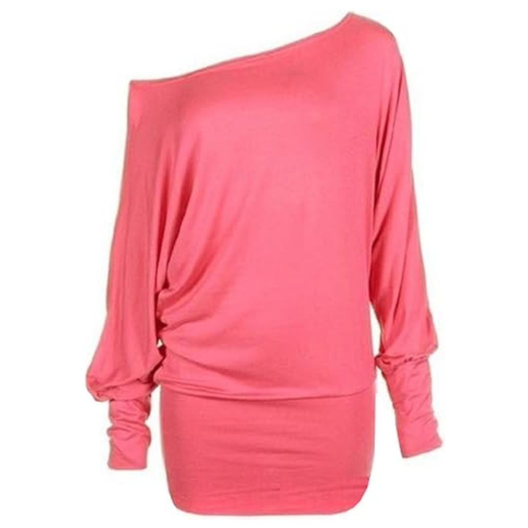 LUXE DIVA One Off-Shoulder Tops with Long Sleeves, Off Shoulder Batwing Jumper, Ladies Batwing Top in Black, Red, White Plus 21 Colors More UK