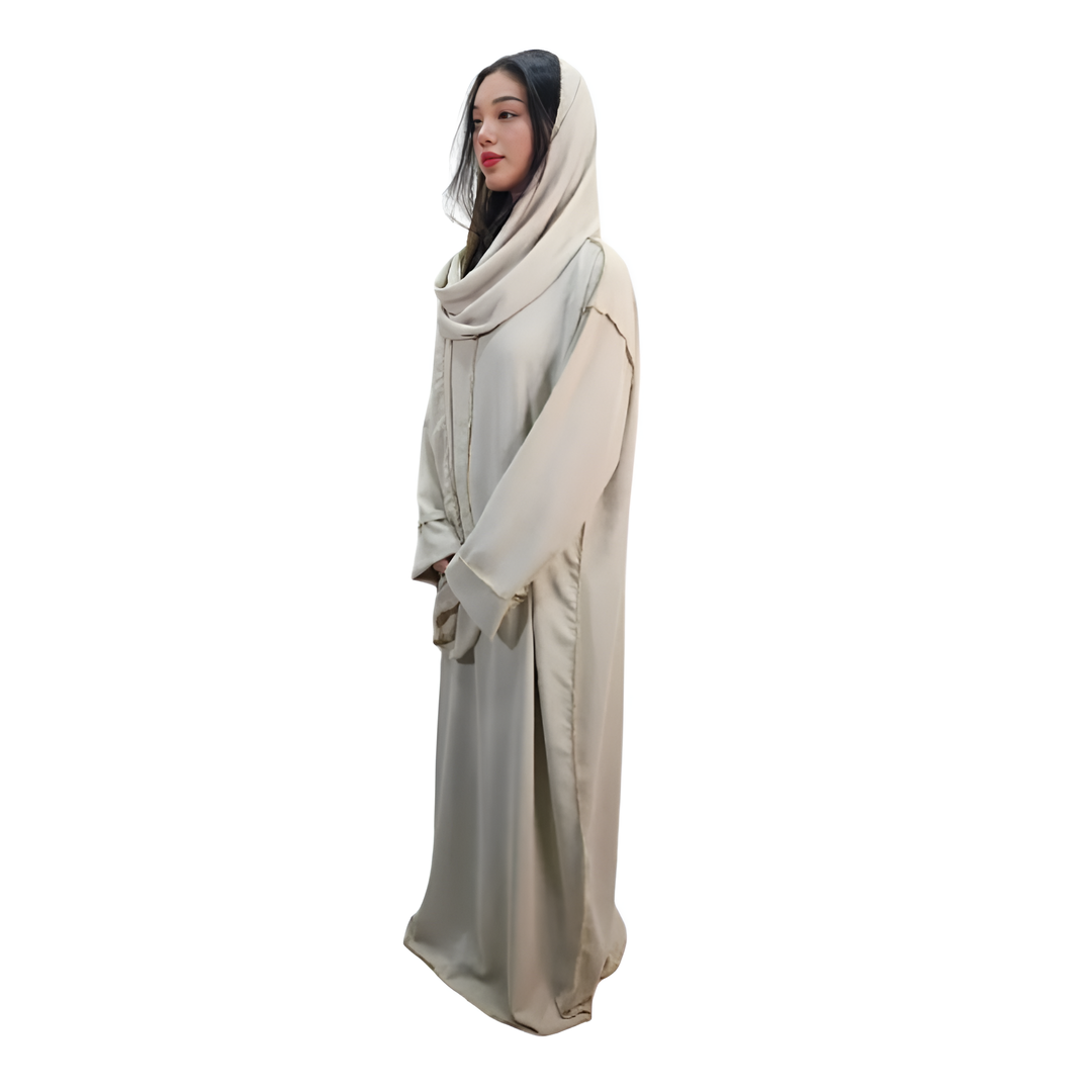 LUXE DIVA Womens Gold Trim Dubai Abaya With Scarf Islamic Muslim Jilbab Long Maxi Dress