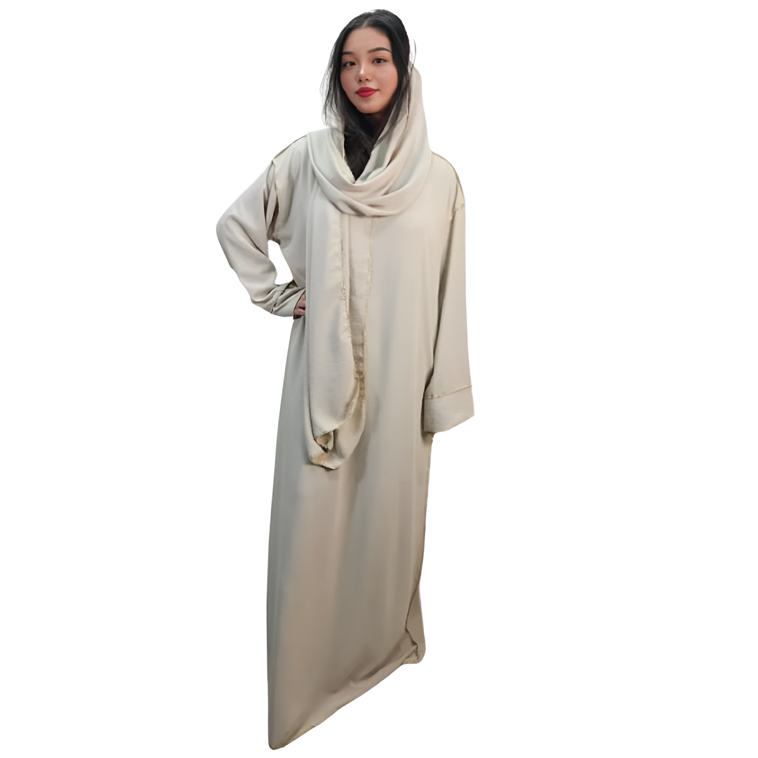 LUXE DIVA Womens Gold Trim Dubai Abaya With Scarf Islamic Muslim Jilbab Long Maxi Dress