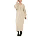 Load image into Gallery viewer, LUXE DIVA LADIES V Neck HIGH FUNNEL NECK LONG MAXI LENGTH KNITTED DRESS NOW IN STOCK