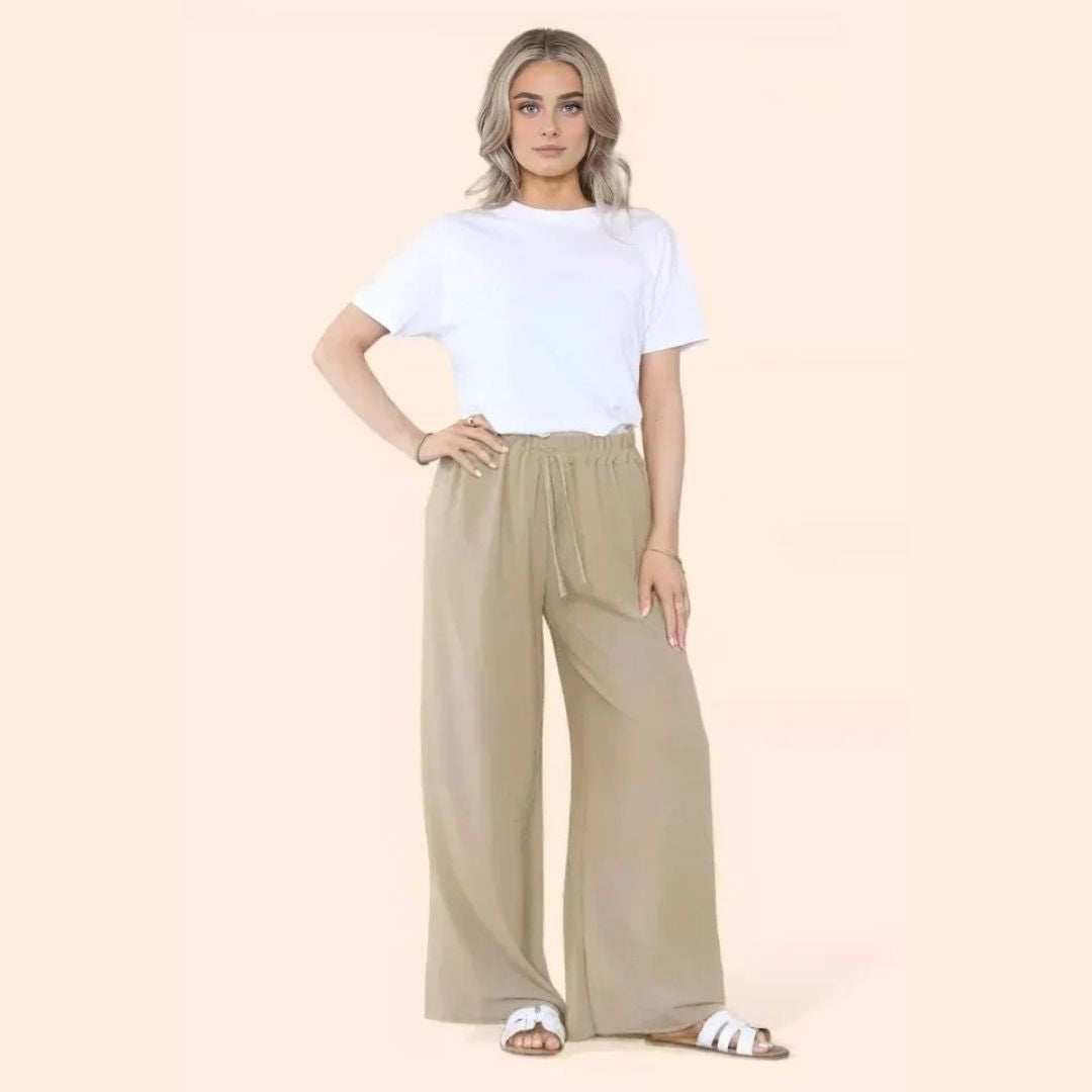 LUXE DIVA Womens Ladies Wide Leg Drawstring Palazzo Bottom Trouser Pant