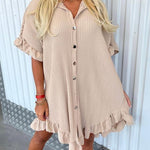 Load image into Gallery viewer, LUXEDIVA Women's Shirt Dress Pleated Short Sleeve Loose Italian Buttons Plain Detail