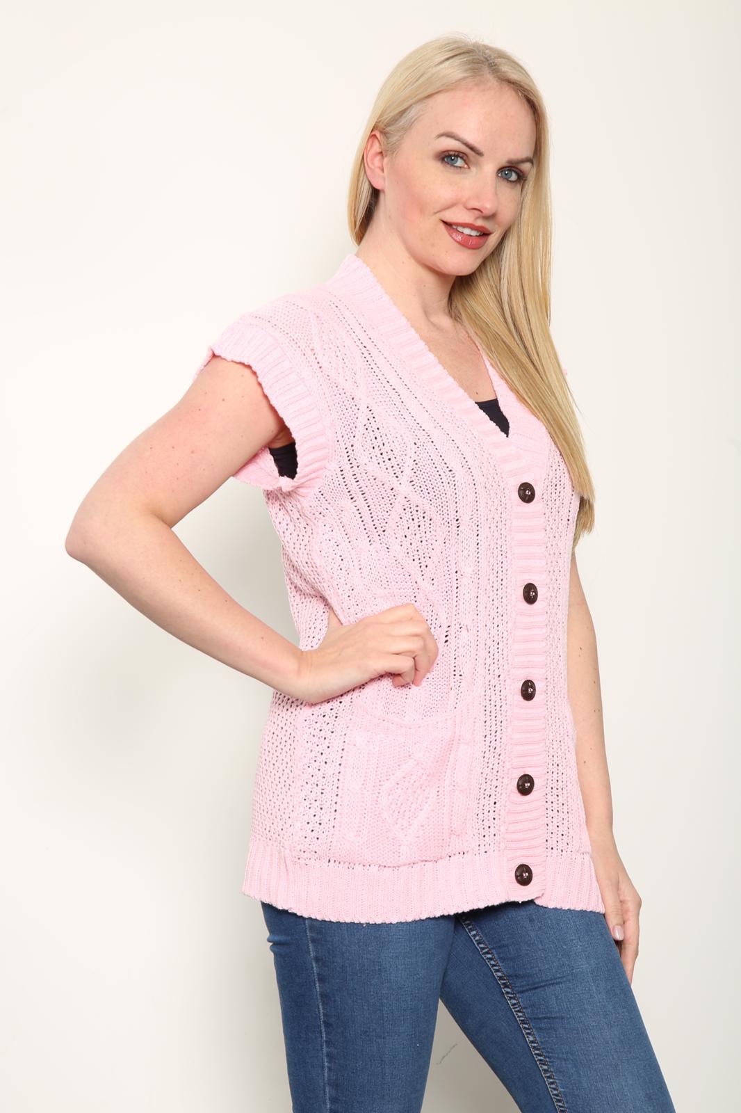 LUXE DIVA Women's Sleeveless 5 Button Knit Waistcoat Pockets