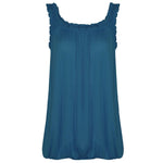 Load image into Gallery viewer, LUXE DIVA Women’s Gathered Round Scoop Neckline Swing Trim Sleeveless Plain Tank Top Wide Straps Ladies Elastic Bubble Hem Summer Camisole Baggy Vest Blouse Top