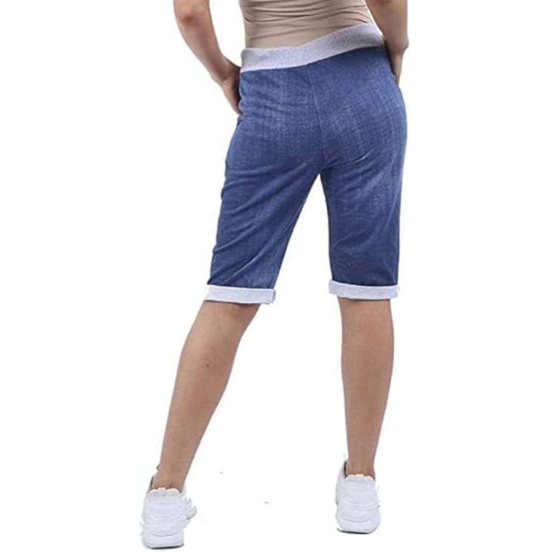 LUXE DIVA Italian Ladies Women's Turn-Up Shorts – Elastic Waist, Stylish, Comfortable Summer Wear UK Sizes 12-22 – Casual Fit Daily