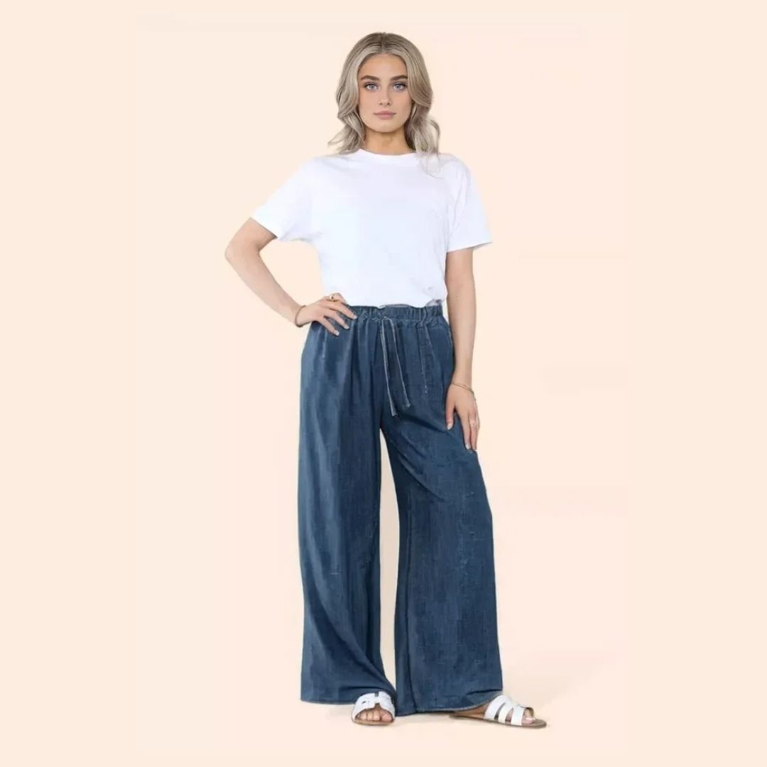 LUXE DIVA Womens Ladies Wide Leg Drawstring Palazzo Bottom Trouser Pant