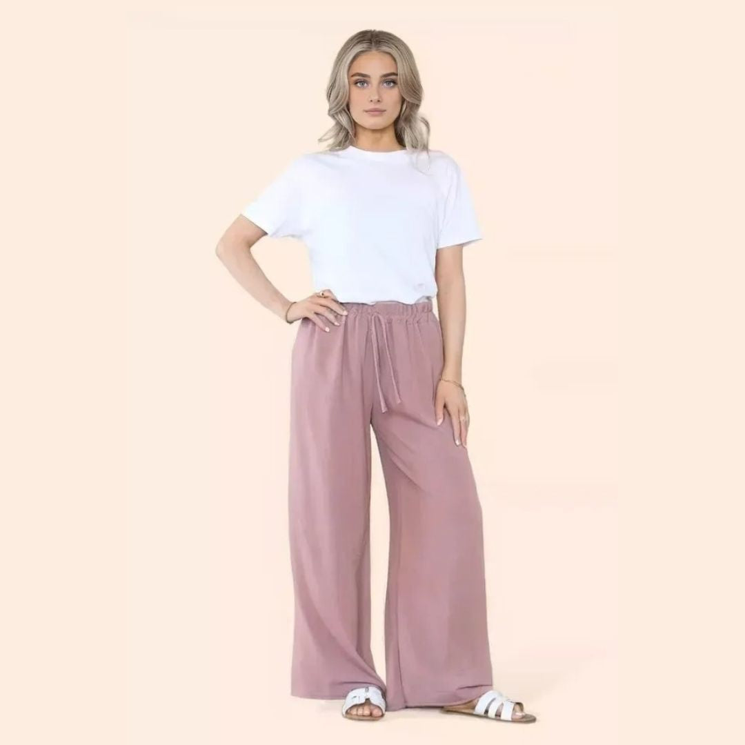 LUXE DIVA Womens Ladies Wide Leg Drawstring Palazzo Bottom Trouser Pant