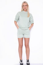 Load image into Gallery viewer, Hooded short sets , short ruched sleeve
