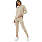 Load image into Gallery viewer, Ladies Women Chunky Cable Knitted Polo High Neck Top Legging Loungewear Suit Set