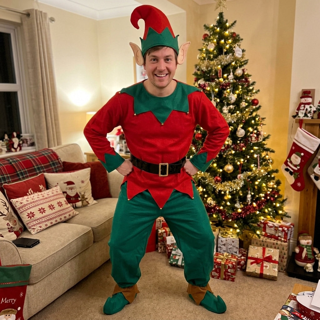 LUXE DIVA Adult Christmas Elf Costume Santa Helper Fancy Dress Outfit