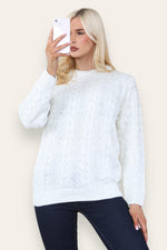 Load image into Gallery viewer, LUXE DIVA LADIES WOMENS BRAND NEW LONG SLEEVE SWEATER CREW NECK CHAIN LINK PATTERN THICK KNIT WINTER JUMPER