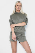 Load image into Gallery viewer, Hooded short sets , short ruched sleeve