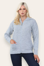 Load image into Gallery viewer, Women's Ladies Knitted Cable Zipper Collar 2 Pockets Zip All The Way Down 8-14