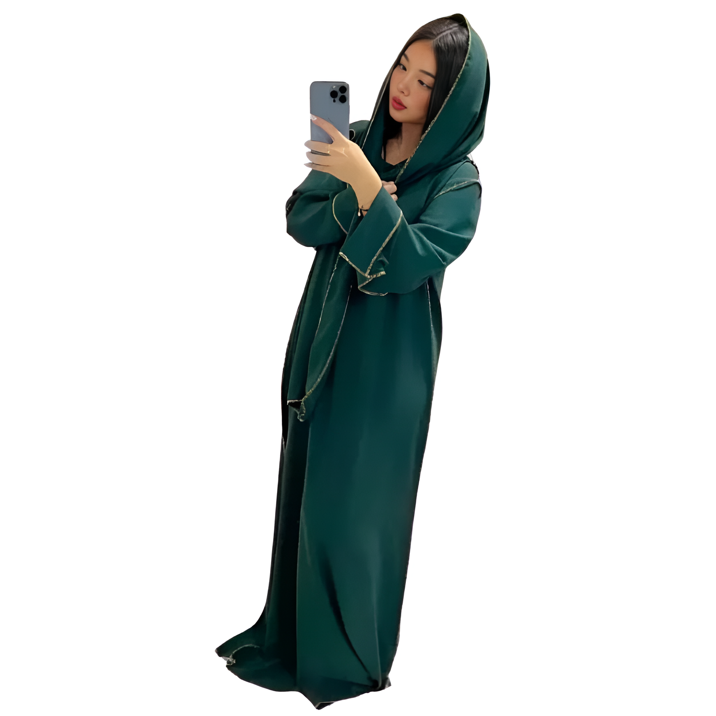 LUXE DIVA Womens Gold Trim Dubai Abaya With Scarf Islamic Muslim Jilbab Long Maxi Dress