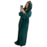 Load image into Gallery viewer, LUXE DIVA Womens Gold Trim Dubai Abaya With Scarf Islamic Muslim Jilbab Long Maxi Dress