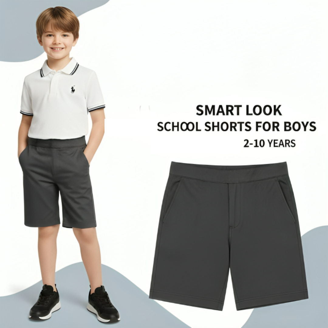 LUXE DIVA Boys School Shorts – Classic Black Knee-Length Uniform Shorts with Pockets, Easy Pull-On Design, Half Elastic Waistband for Ages 2-10 Years