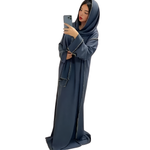 Load image into Gallery viewer, LUXE DIVA Womens Gold Trim Dubai Abaya With Scarf Islamic Muslim Jilbab Long Maxi Dress