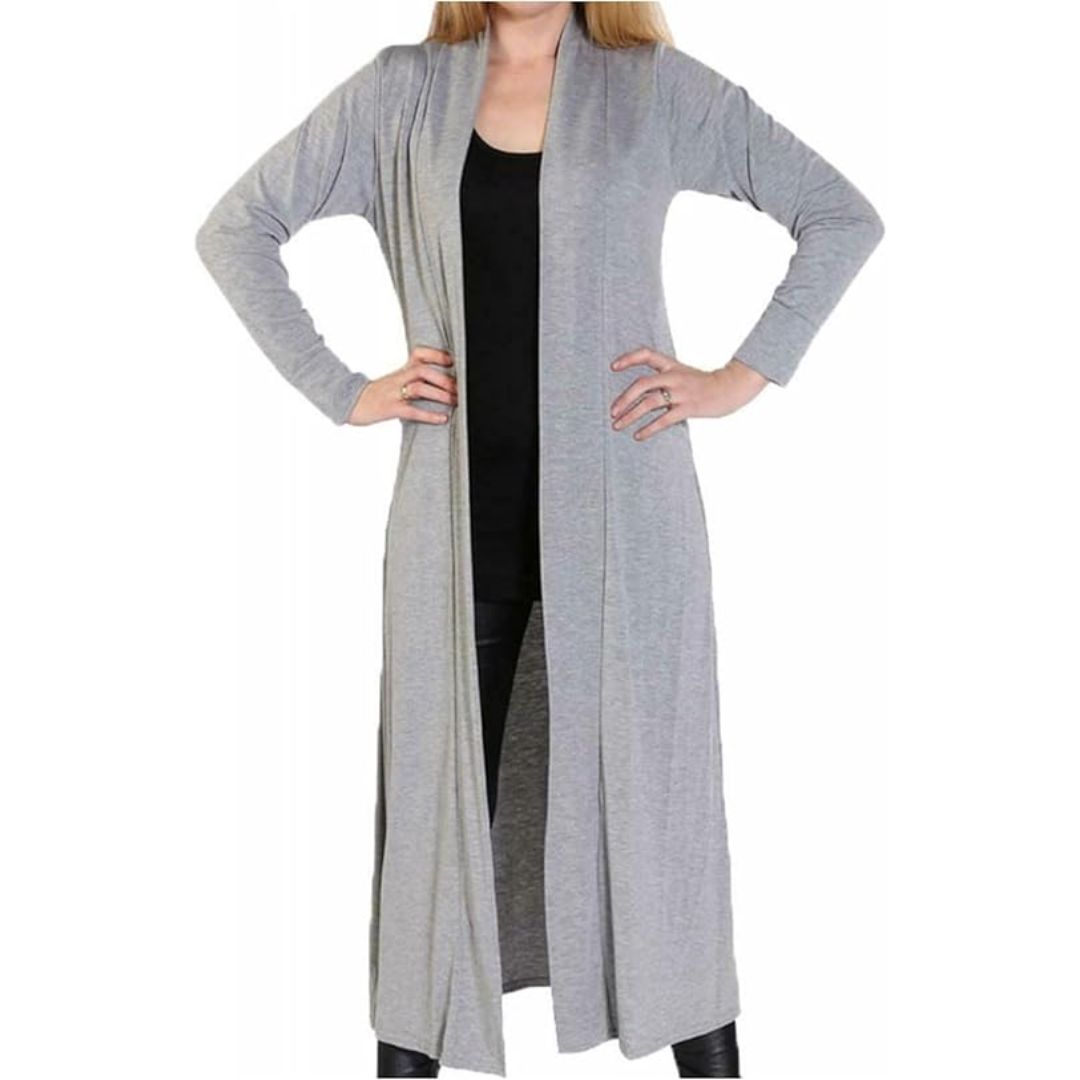 LUXE DIVA Women’s Plus Size Maxi Long Cardigan UK | Floaty Full Sleeve Open Front Coatigan | Lightweight Collared Duster Jacket | Ladies Longline Cover Up Sizes 8-26