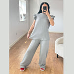 Load image into Gallery viewer, LUXEDIVA Womens Ladies Super Soft Popcorn Frill Short Sleeve Top Trouser 2PCS Co Ord LOungewear Sets