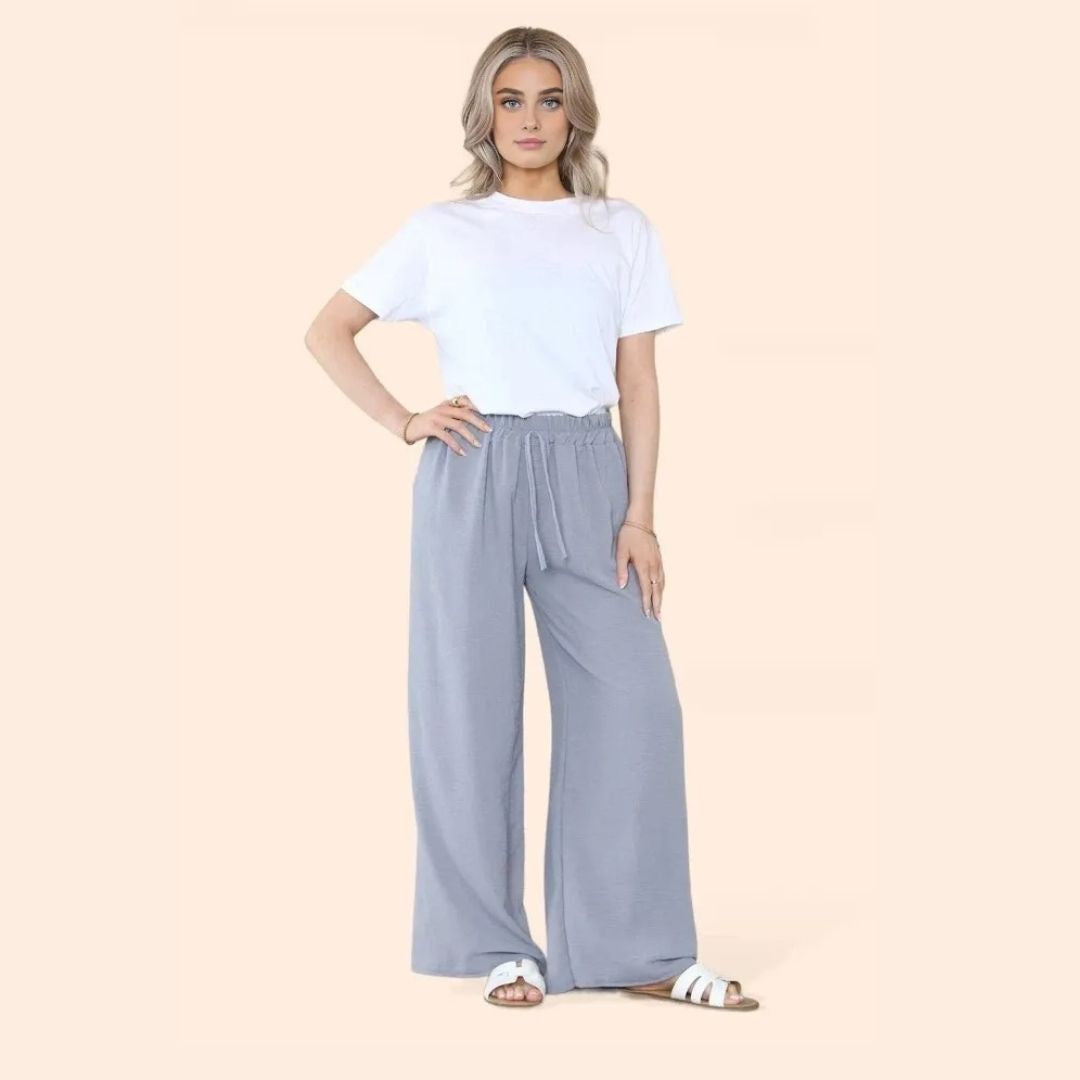 LUXE DIVA Womens Ladies Wide Leg Drawstring Palazzo Bottom Trouser Pant