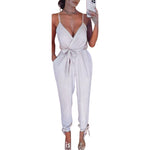 Load image into Gallery viewer, LUXE DIVA Women's V Neck Wrap Over Ankle Tie Waist Jumpsuit Ladies Harem Wide Leg Playsuit