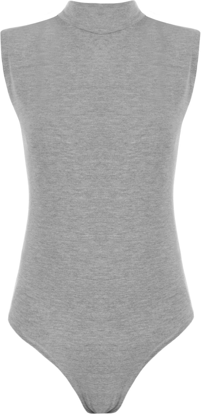 Womens Polo Turtle Neck Bodysuit Ladies Sleeveless Leotard Plain Stretchy Plunge Casual Party T-Shirt Top Sizes 16-22