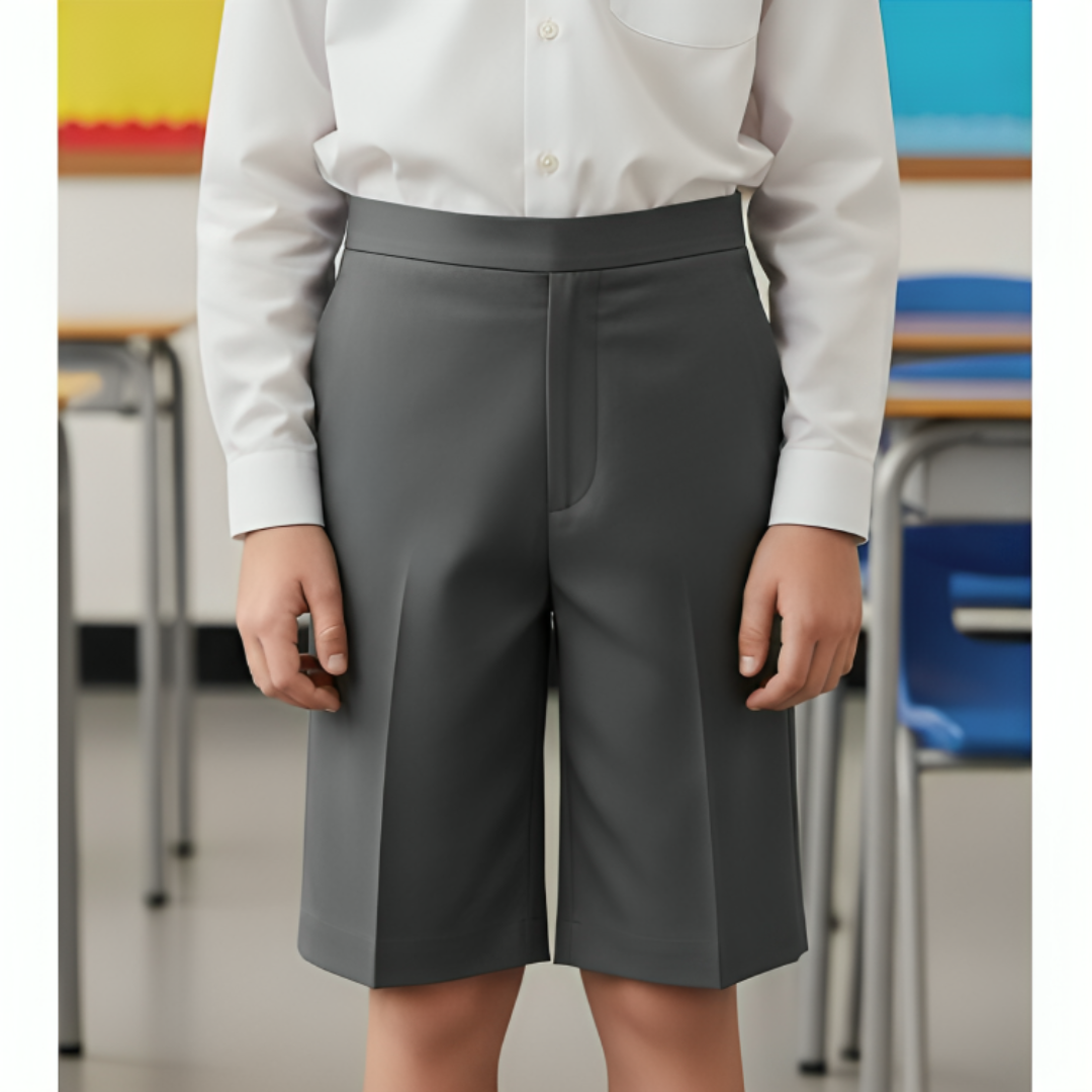 LUXE DIVA Boys School Shorts – Classic Black Knee-Length Uniform Shorts with Pockets, Easy Pull-On Design, Half Elastic Waistband for Ages 2-10 Years