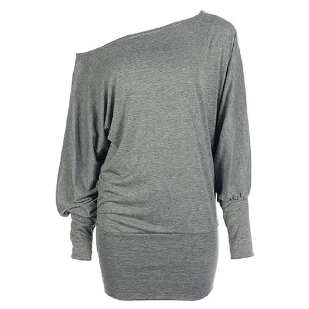 LUXE DIVA One Off-Shoulder Tops with Long Sleeves, Off Shoulder Batwing Jumper, Ladies Batwing Top in Black, Red, White Plus 21 Colors More UK