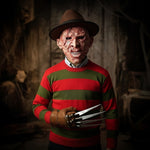 Load image into Gallery viewer, LUXE DIVA Men's Halloween Costume Red Green Stripe Knitted Jumper Explore Hat Scary Mask & Claw Hand Glove Halloween Cosplay Horror Fancy Dress Costume Suit Sweater+Top+Hat+Mask+Glove For Adult