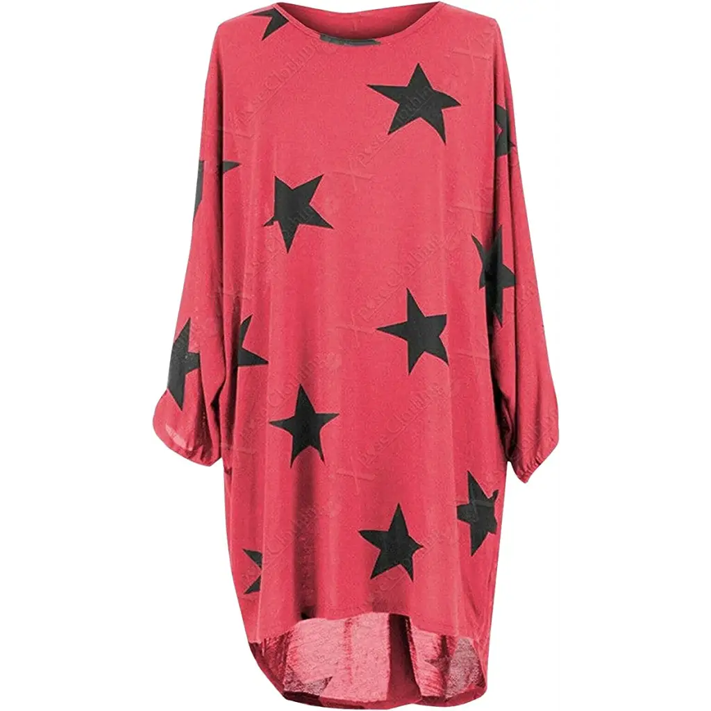 Italian Womens Ladies Batwing Stars Print High Low Hem Lagenlook