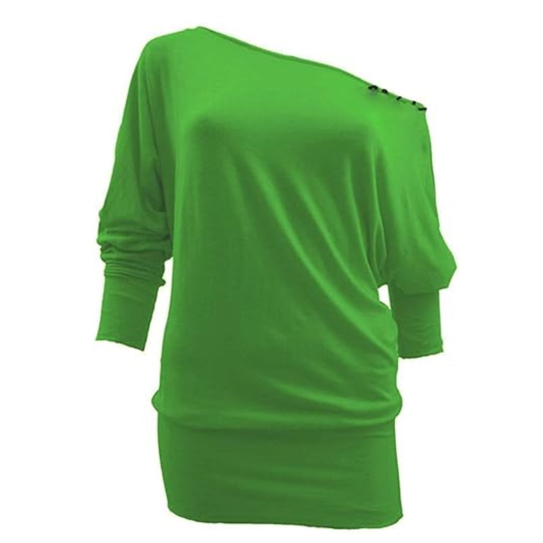 LUXE DIVA One Off-Shoulder Tops with Long Sleeves, Off Shoulder Batwing Jumper, Ladies Batwing Top in Black, Red, White Plus 21 Colors More UK