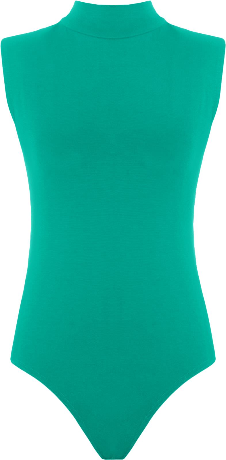 Womens Polo Turtle Neck Bodysuit Ladies Sleeveless Leotard Plain Stretchy Plunge Casual Party T-Shirt Top Sizes 16-22