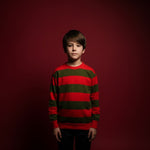 Load image into Gallery viewer, LUXE DIVA Kids Halloween Costume Red Green Stripe Knitted Jumper Explore Hat Scary Mask & Claw Hand Glove Halloween Cosplay Horror Fancy Dress Costume Suit Sweater+Top+Hat+Mask+Glove For Kids