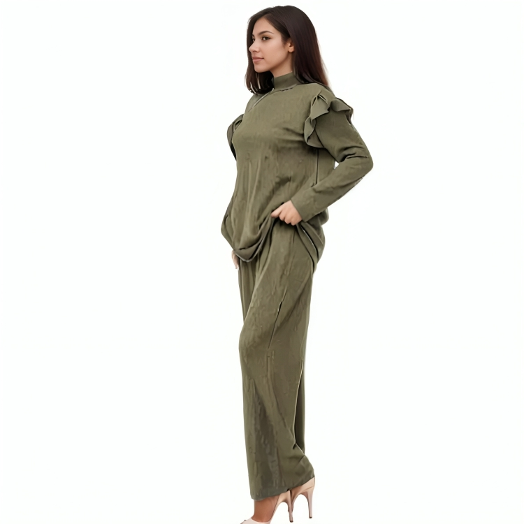 LUXE DIVA Ladies Frill arm Long Sleeve 2pcs Women's Wide Flared Leggings Trouser Loungewear Suit